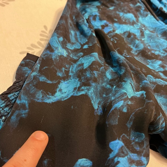 Parker Maisy Sheer Black & Blue Floral Printed Ruffle Long Sleeve Dress Sz M - Picture 8 of 15